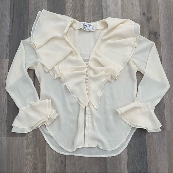 Susan By Night Tops - Vintage sheer blouse with ruffles and buttons down the front